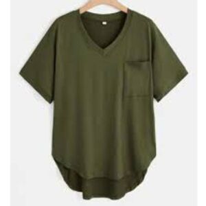 Women's Top Short Sleeves Tshirt Olive Green Tee Shirt Blouse Size OXL